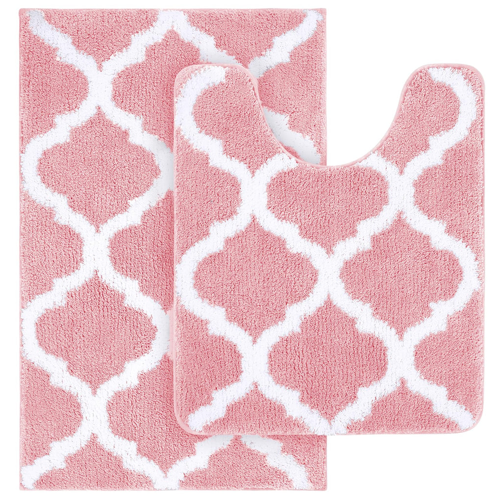 OLANLY Bathroom Rugs Set 2 Piece, Microfiber Bath Shower Mat and U-Shaped Toilet Rug, Machine Wash Dry, Non-Slip Absorbent Shaggy Bath Mats for Tub, Shower and Bathroom (30"x20"+24"x20", Grey)