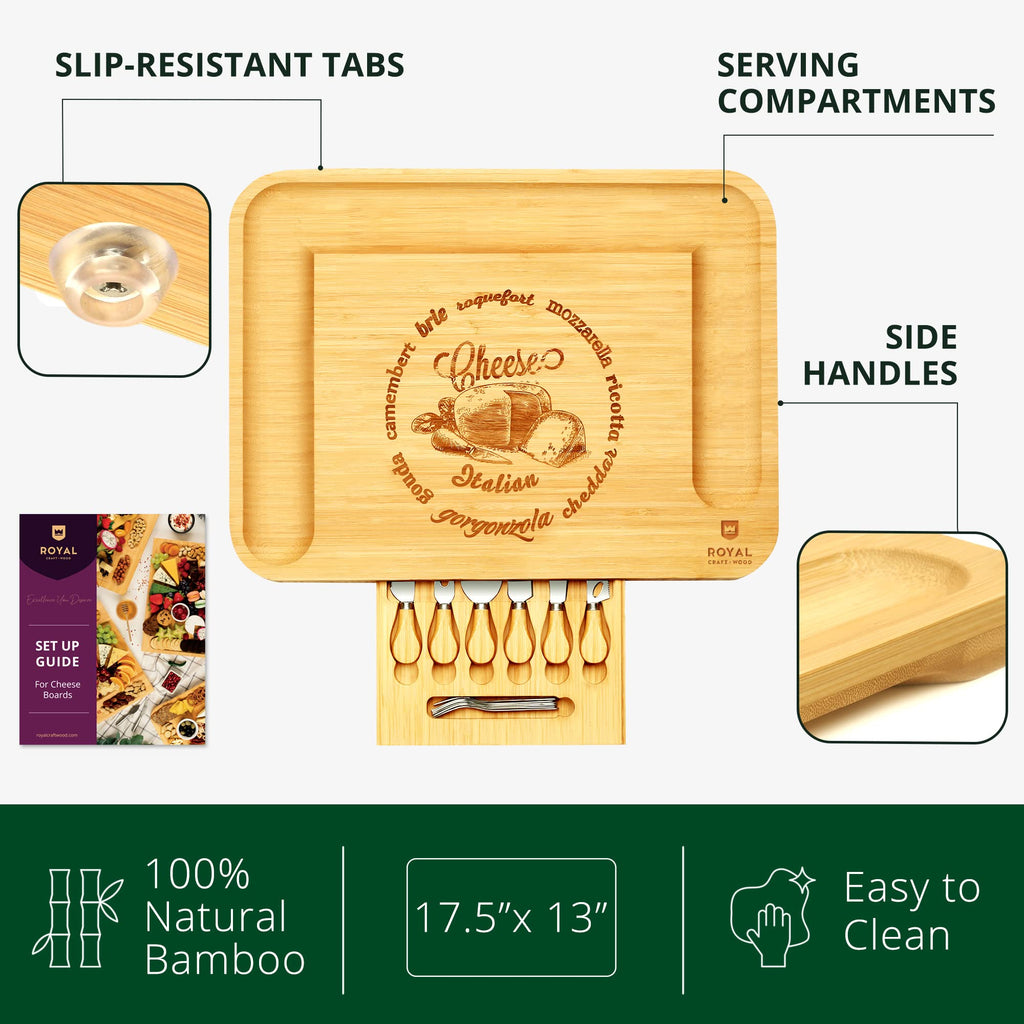 ROYAL CRAFT WOOD Premium Bamboo Charcuterie Board Set - Cheese Platter & Serving Tray & Serving Utensils - Perfect Housewarming Gift, Wedding, Bridal Shower Gift - Ideal for Entertaining and New Home