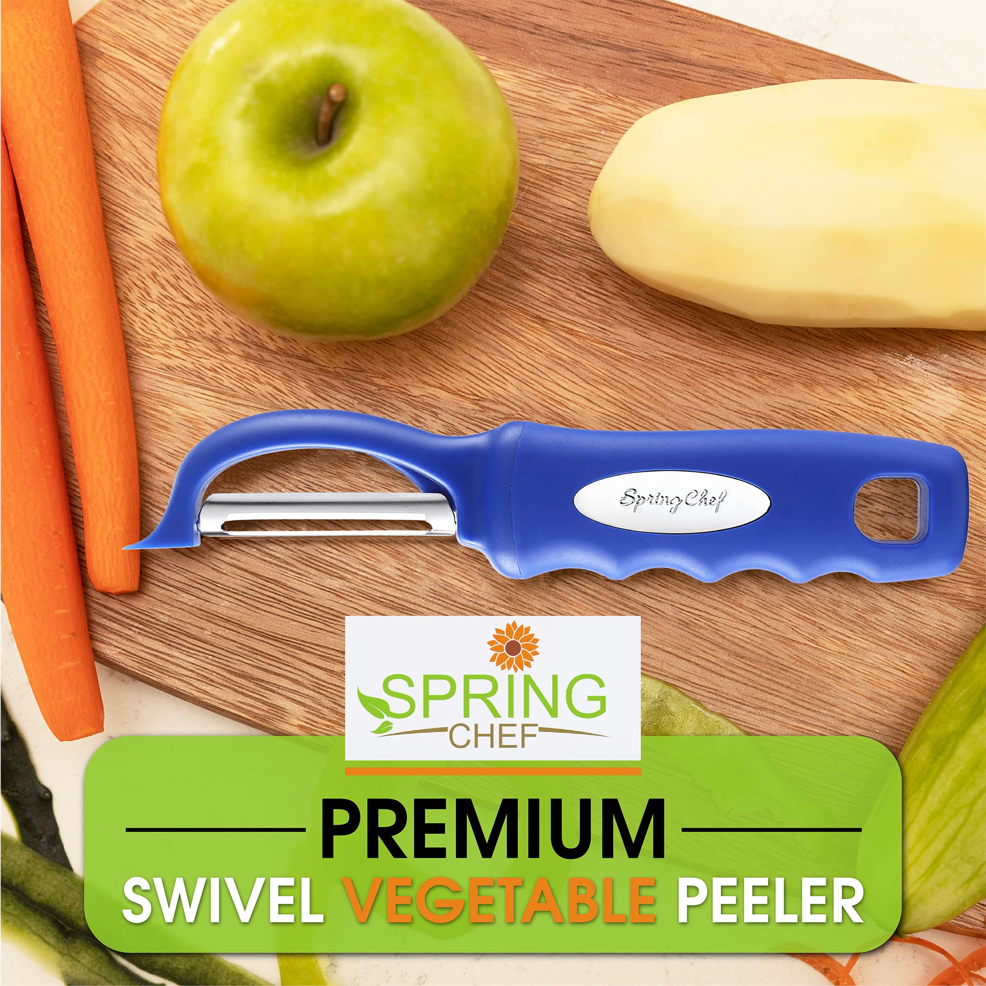 Spring Chef Premium Swivel Vegetable Peeler, Soft Grip Handle and Ultra Sharp Stainless Steel Blades - Perfect Kitchen Peeler For Veggie, Fruit, Potato, Carrot, Apple - Black