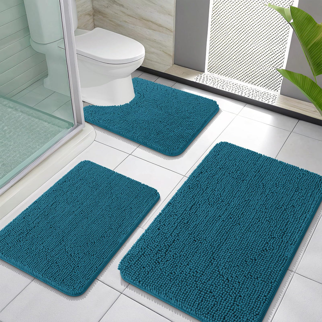 OLANLY Bathroom Rugs Sets 3 Piece, Soft Absorbent Chenille Bath Mats and U-Shaped Contour Toilet Rug, Quick Dry, Home Decor Accessories, Bath Mat Set for Bathroom (30"x20"+24"x16"+24"x20", Grey)
