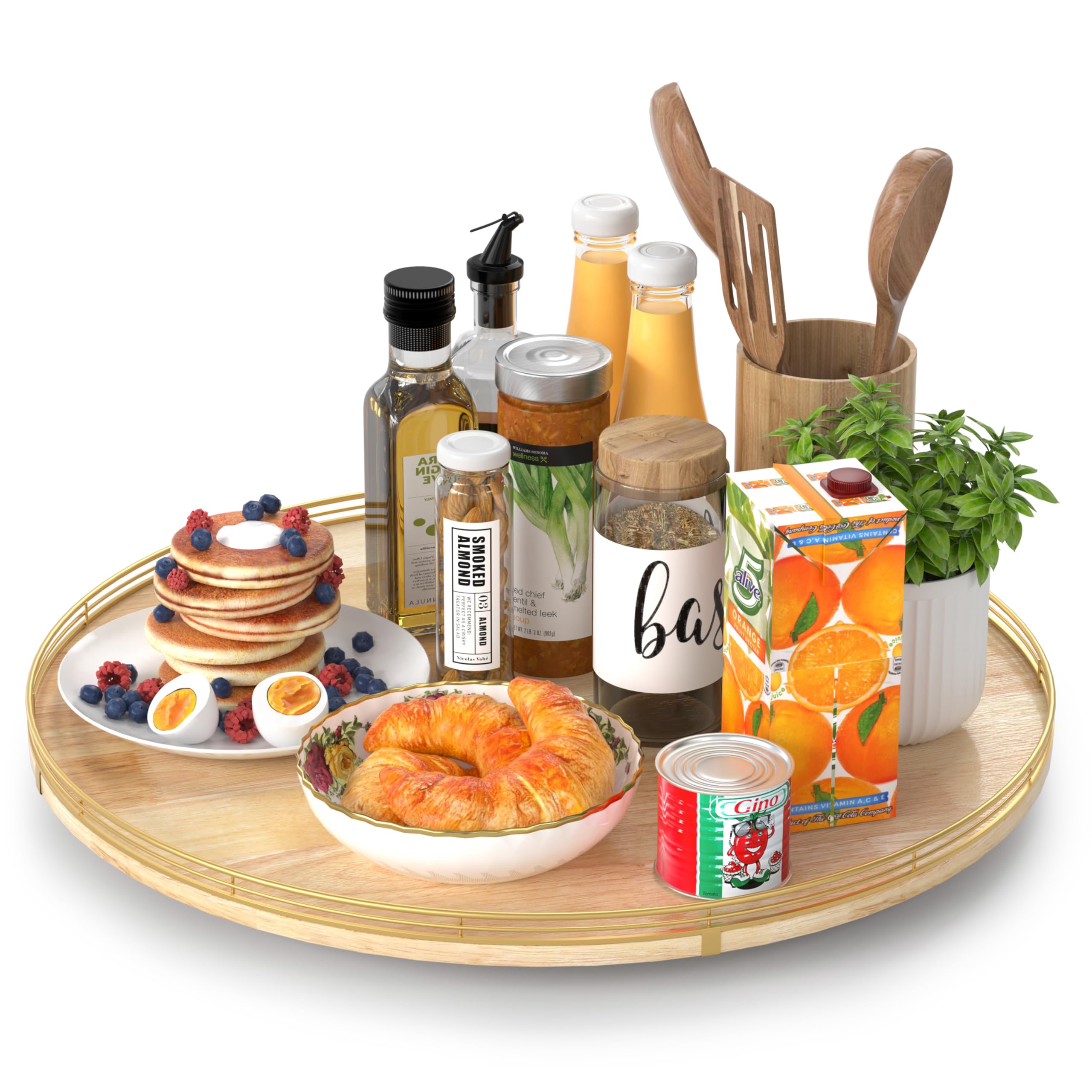 Farmhouse Oak 9" Lazy Susan Turntable Organizer for Cabinet, Round Wooden Lazy Susan Organization and Storage for Dining Table, Pantry, Kitchen, Countertop, Cupboard,Home Decor, Walnut Wood