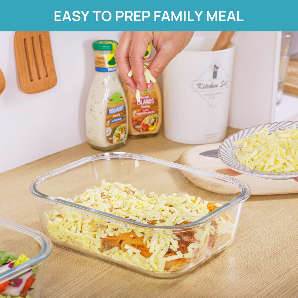 Vtopmart 2Pack 1860ml/63oz Large Glass Storage Containers with Lids, Meal Prep Food Container Set with Snap Airtight Lid for Baking, Microwave, Oven, Leak Proof, for Freezer, Dishwasher, Grey