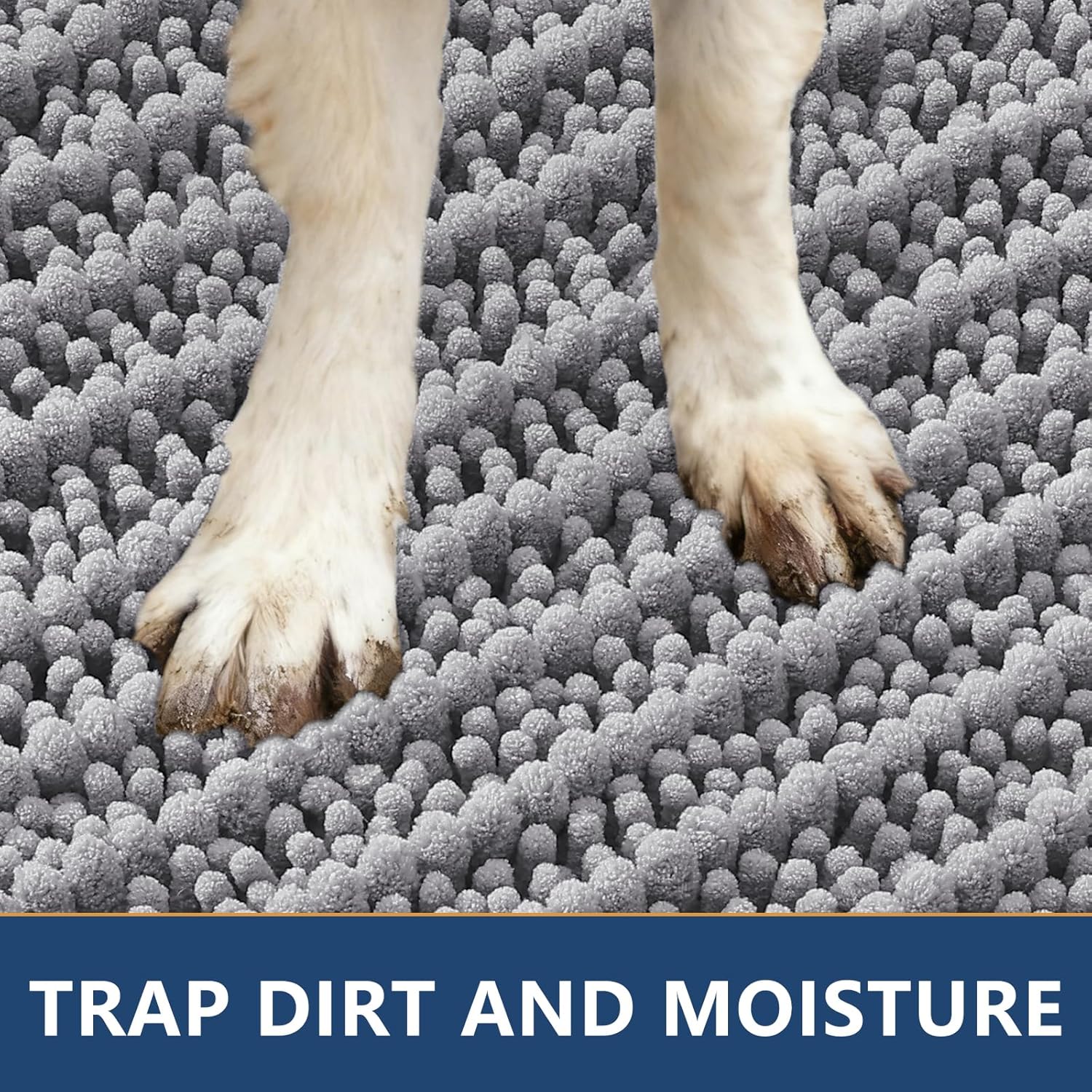 Smiry Dog Door Mat for Muddy Paws 30x20, Extra Soft Absorbent Chenille Doormat, Trap Moisture and Dirt, Non-Slip Machine Washable Front Door Mat for Indoor Entrance Inside Floor, Grey