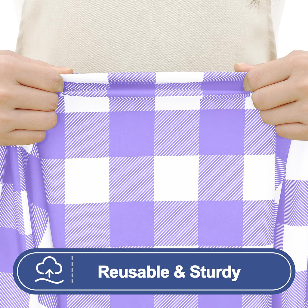 Smiry Picnic Table Cover with Bench Covers, Waterproof Elastic Fitted Tablecloths for 6 Foot Rectangle Tables, Washable Buffalo Plaid Tablecloth for Camping, Outdoor (Black & White, 30"x72")