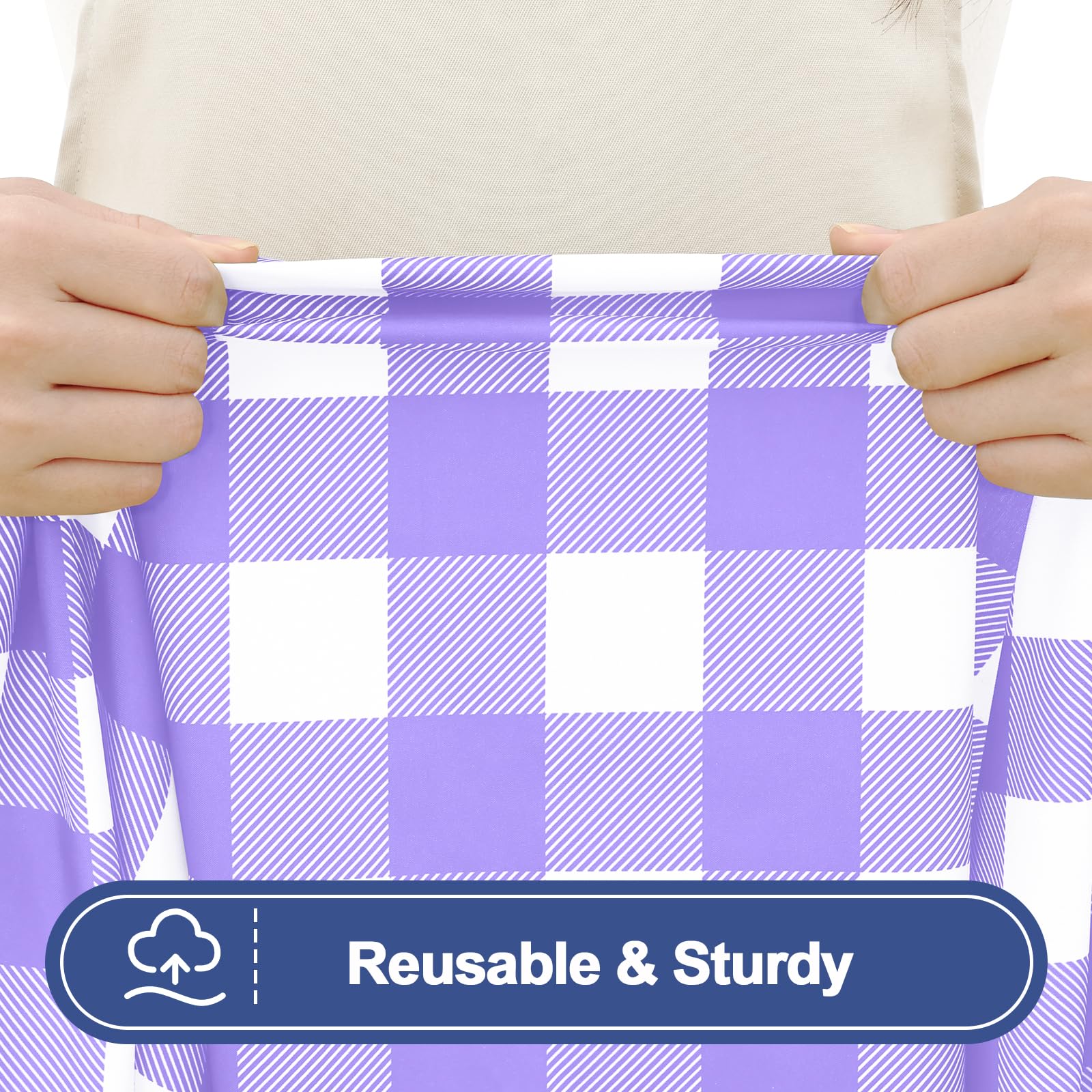 Smiry Picnic Table Cover with Bench Covers, Waterproof Elastic Fitted Tablecloths for 6 Foot Rectangle Tables, Washable Buffalo Plaid Tablecloth for Camping, Outdoor (Black & White, 30"x72")