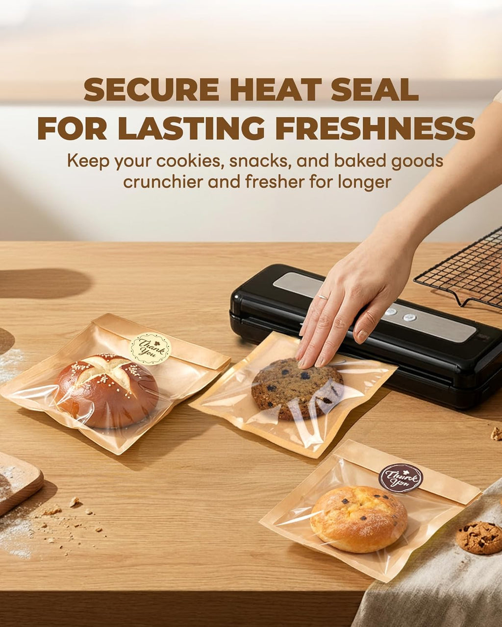 100PCS Cookie Bags with Seal, 5.7x6.5 Inch Individual Cookie Packaging Bags for Gift Giving, Heat Sealable & Grease Proof Bakery Bag with Window, Baked Goods Packaging