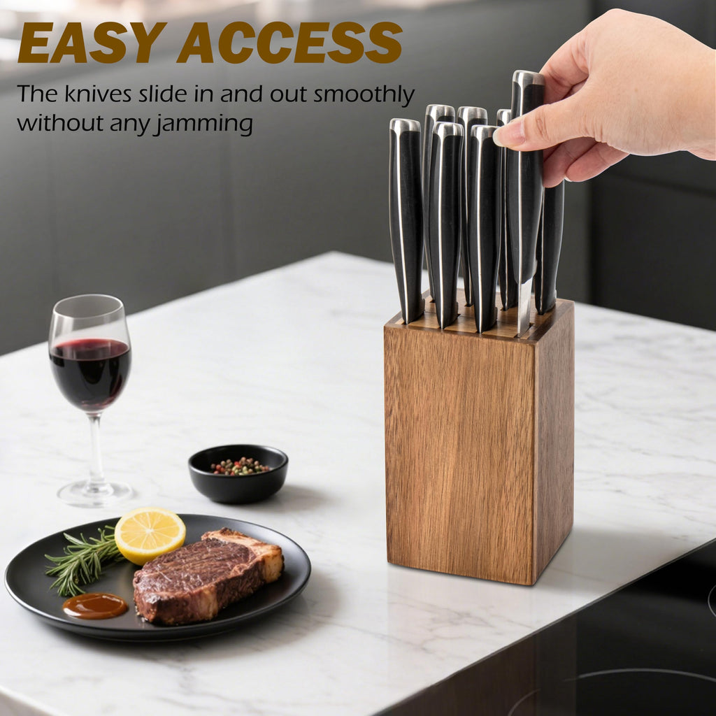 8 Slots Steak Knife Block Holder, 5.5" Wooden Small Knife Block without Knives,Compact and Space Saving Storage Knife Holder for Counter Top (Natural-1)