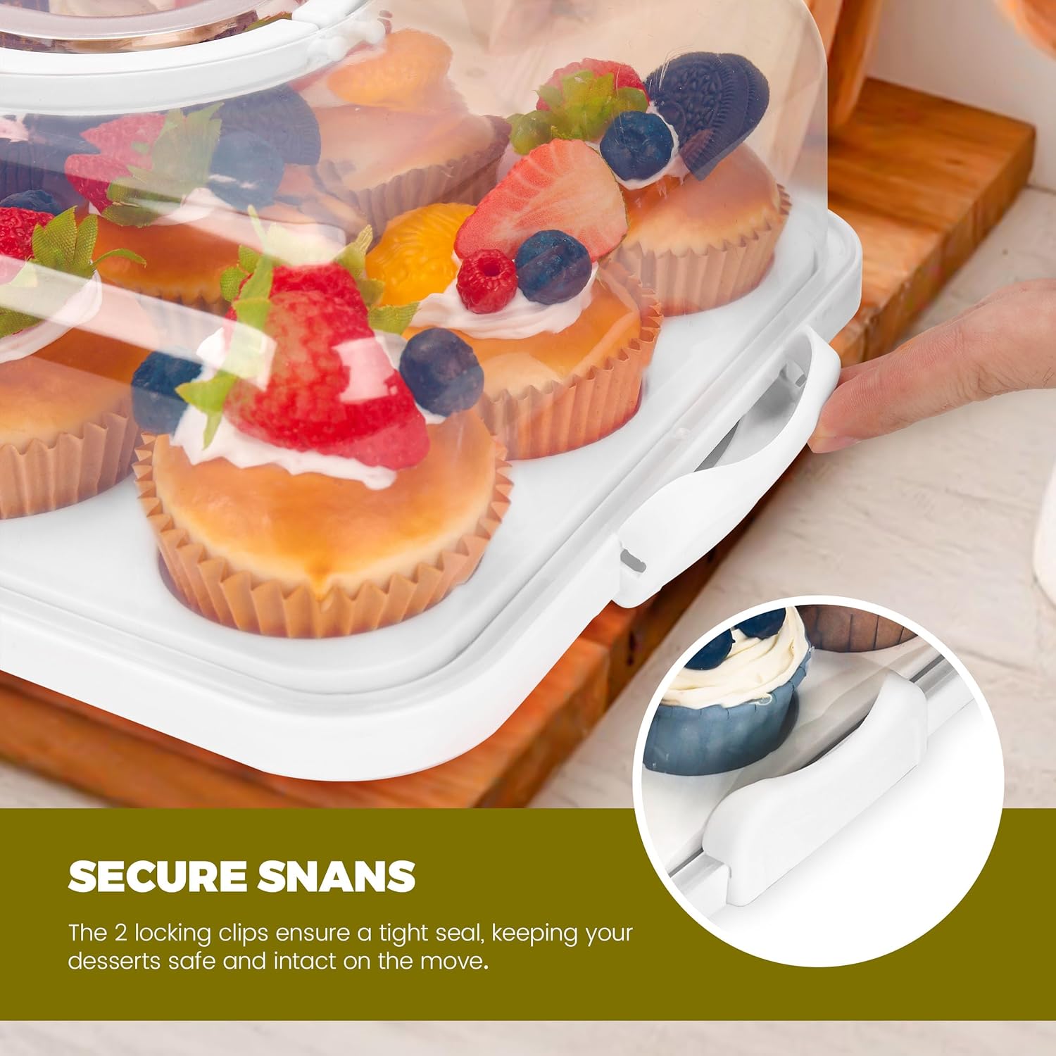 Cupcake Containers with Lid Rectangular Cake Carrier 3-in-1 Multipurpose Cupcake Holder for Muffins Pies Sweets Pastries Fruit or Snacks (White, 13" x 9" x 4")