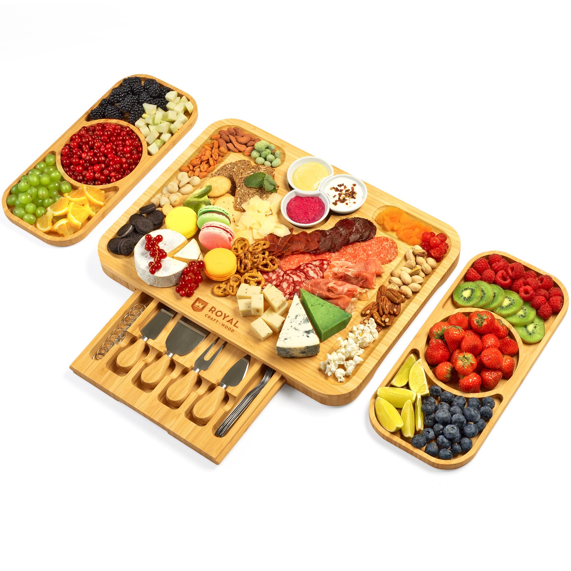ROYAL CRAFT WOOD Premium Bamboo Charcuterie Board Set - Cheese Platter & Serving Tray & Serving Utensils - Perfect Housewarming Gift, Wedding, Bridal Shower Gift - Ideal for Entertaining and New Home