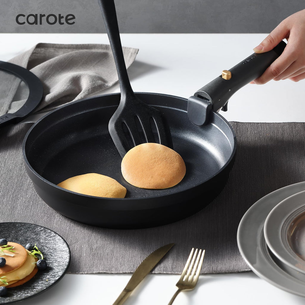 CAROTE 20pcs Pots and Pans Set Non Stick, Nonstick Cookware Set, Dishwasher/Oven/Fridge Safe Pots and Pans, Removable Handle RV Oven Safe Cookware, Induction Kitchen Set, Black