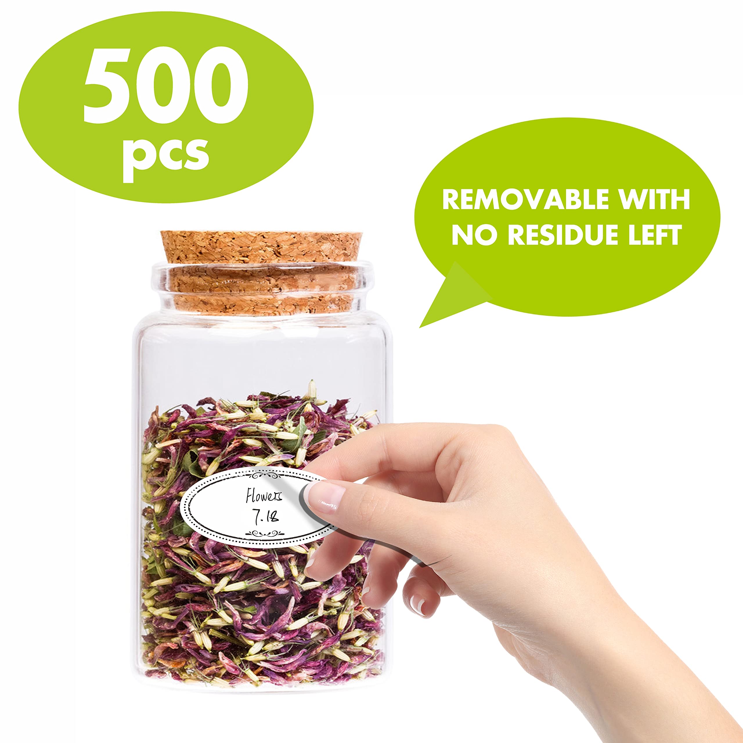 500 Removable Freezer Pantry Canning Labels Set Water Oil Resistant with Perforation Line for Food Containers Jars Kitchen Restaurant Storage Organization