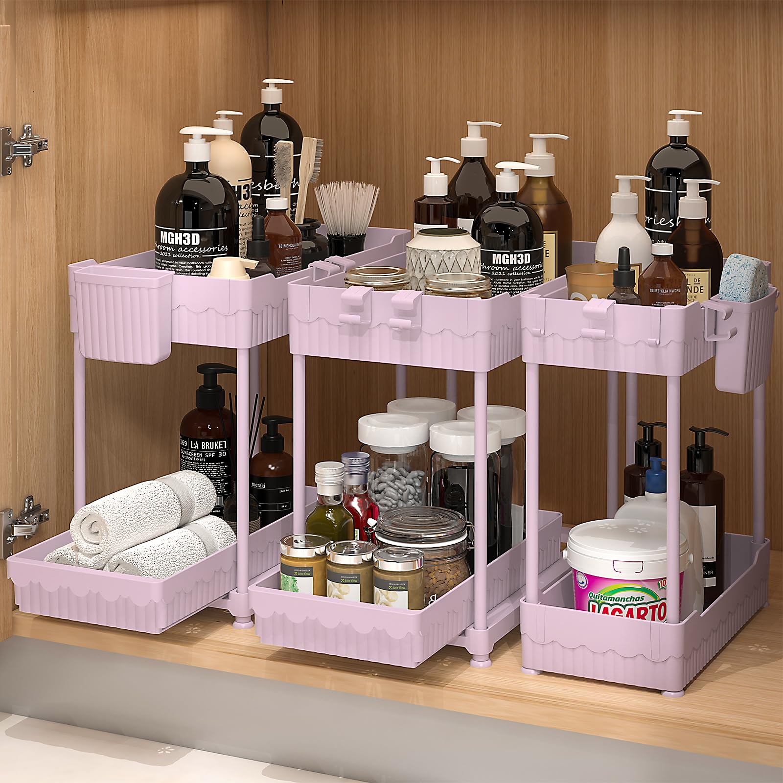 3 Pack Under Sink Organizers, 2-Tier Multi-Use Kitchen and Bathroom Organizers and Storage with Sliding Drawers，Bathroom Cabinet Organizer (Black, 12.8 Inch)