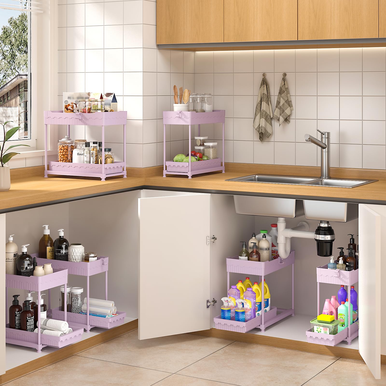 3 Pack Under Sink Organizers, 2-Tier Multi-Use Kitchen and Bathroom Organizers and Storage with Sliding Drawers，Bathroom Cabinet Organizer (Black, 12.8 Inch)