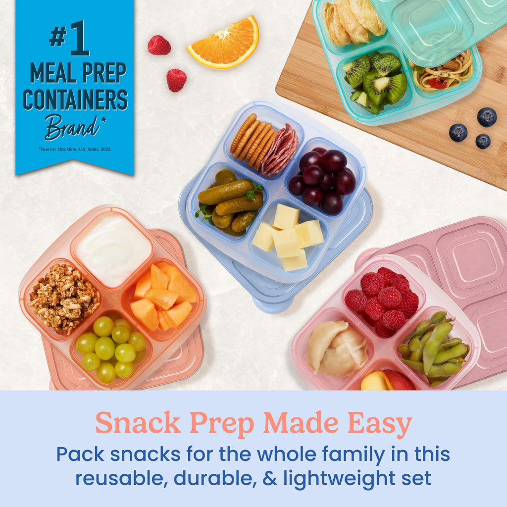 Bentgo Easyboxes 4-Compartment Snack Containers - 8-Piece Set with 4 Trays & 4 Custom-Fit Lids to Seal in Freshness - Reusable Food Storage & Meal Prep Bento BPA-Free Containers (Classic)