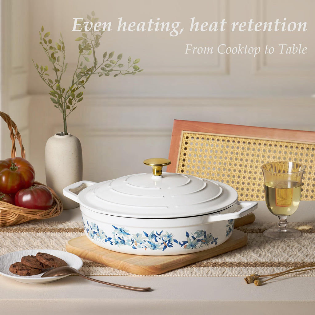 CAROTE 5 QT Cast Iron Dutch Oven Pot with Lid, Enameled Floral Dutch Ovens with Cotton Potholders & Oven Gloves, Gift Box, Cast Iron Pot for Sourdough Bread Baking, Braising, Stews, Roasting, Dual Handles, All Stovetop Compatible, Oven Safe up to 500° F,