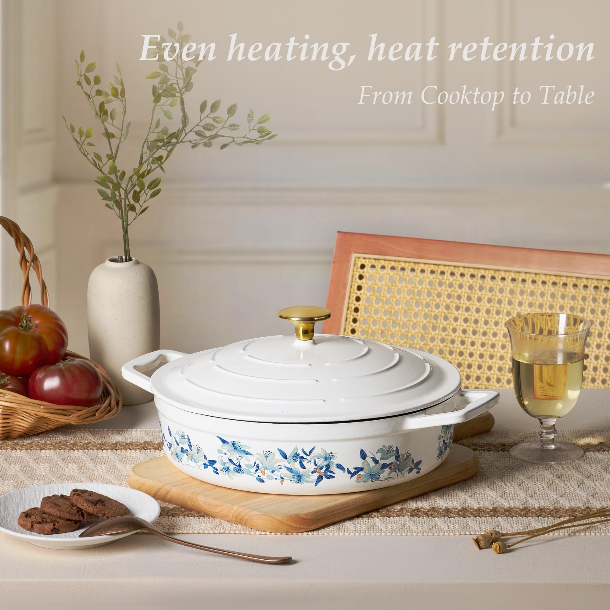 CAROTE 5 QT Cast Iron Dutch Oven Pot with Lid, Enameled Floral Dutch Ovens with Cotton Potholders & Oven Gloves, Gift Box, Cast Iron Pot for Sourdough Bread Baking, Braising, Stews, Roasting, Dual Handles, All Stovetop Compatible, Oven Safe up to 500° F,