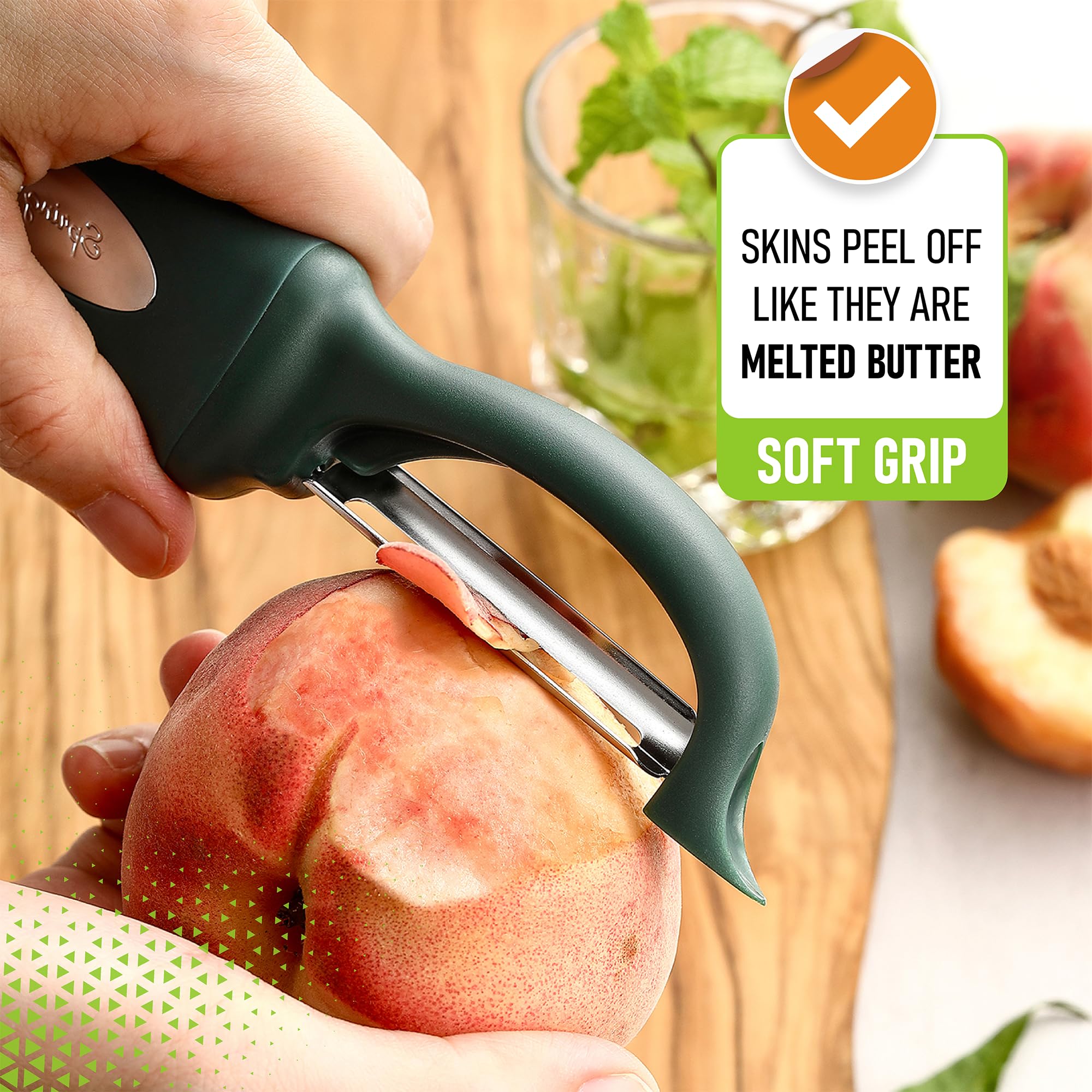 Spring Chef Premium Swivel Vegetable Peeler, Soft Grip Handle and Ultra Sharp Stainless Steel Blades - Perfect Kitchen Peeler For Veggie, Fruit, Potato, Carrot, Apple - Black