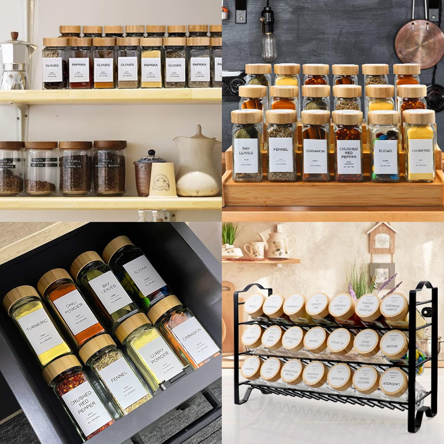 AISIPRIN 24 pcs Spice Jars with Bamboo Lids & 24 pcs Spice Jars with Lable