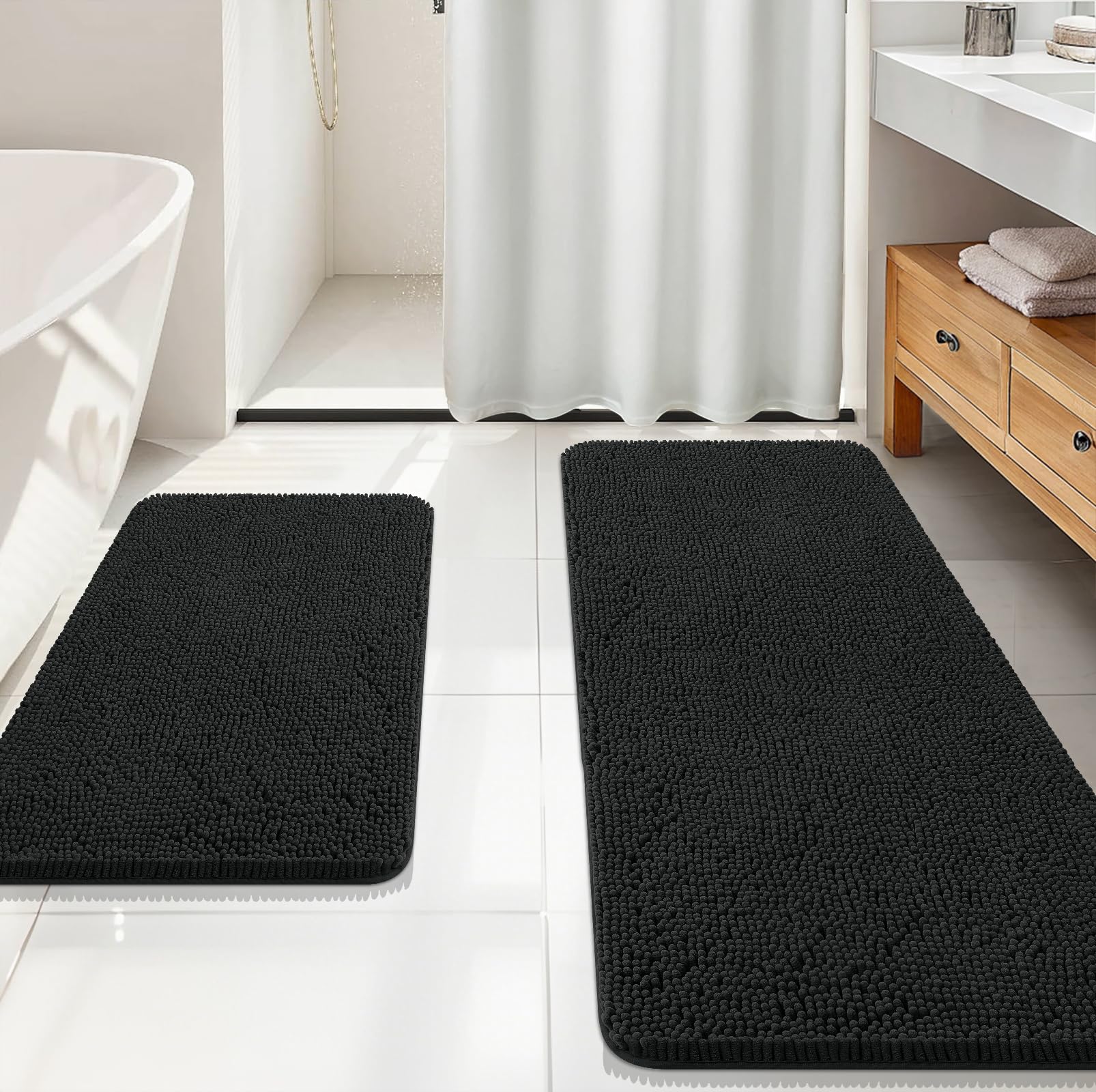 OLANLY Bathroom Rugs Sets 2 Piece, Soft Absorbent Chenille Bath Mats and U-Shaped Contour Toilet Mat Area Rug Set, Machine Washable Bath Carpet, Home Decor Accessories(30"x20"+24"x20", Grey)