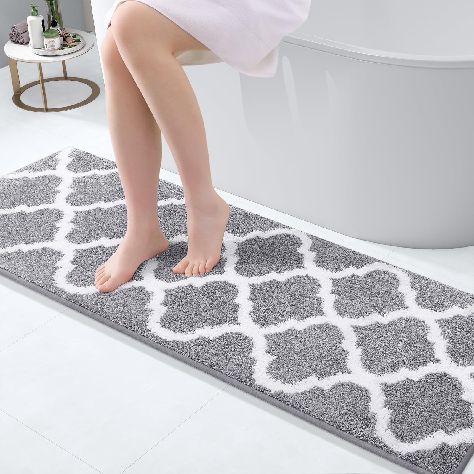 OLANLY Bathroom Rugs 24x16, Soft and Absorbent Microfiber Bath Rugs, Non-Slip Shaggy Shower Carpet, Machine Wash Dry, Bath Mats for Bathroom Floor, Tub and Shower, Grey