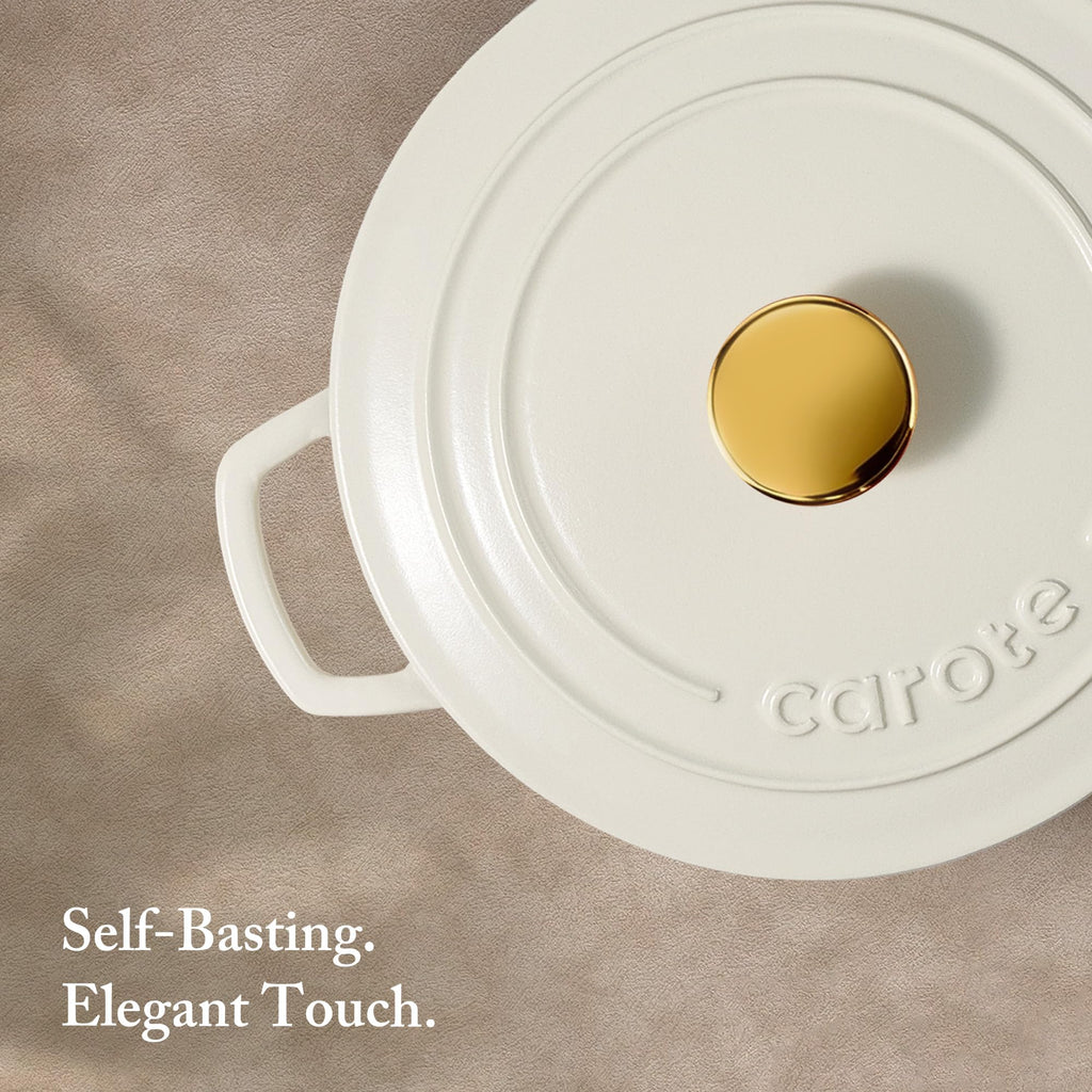 CAROTE 7QT Enameled Cast Iron Dutch Oven Pot with Lid, Heavy-Duty Dutch Ovens for Sourdough Bread Baking, Braising, Stews, Roasting, Healthy & Non-Toxic, Dual Handles, All Stovetop Compatible, Oven Safe up to 500° F, Cream White