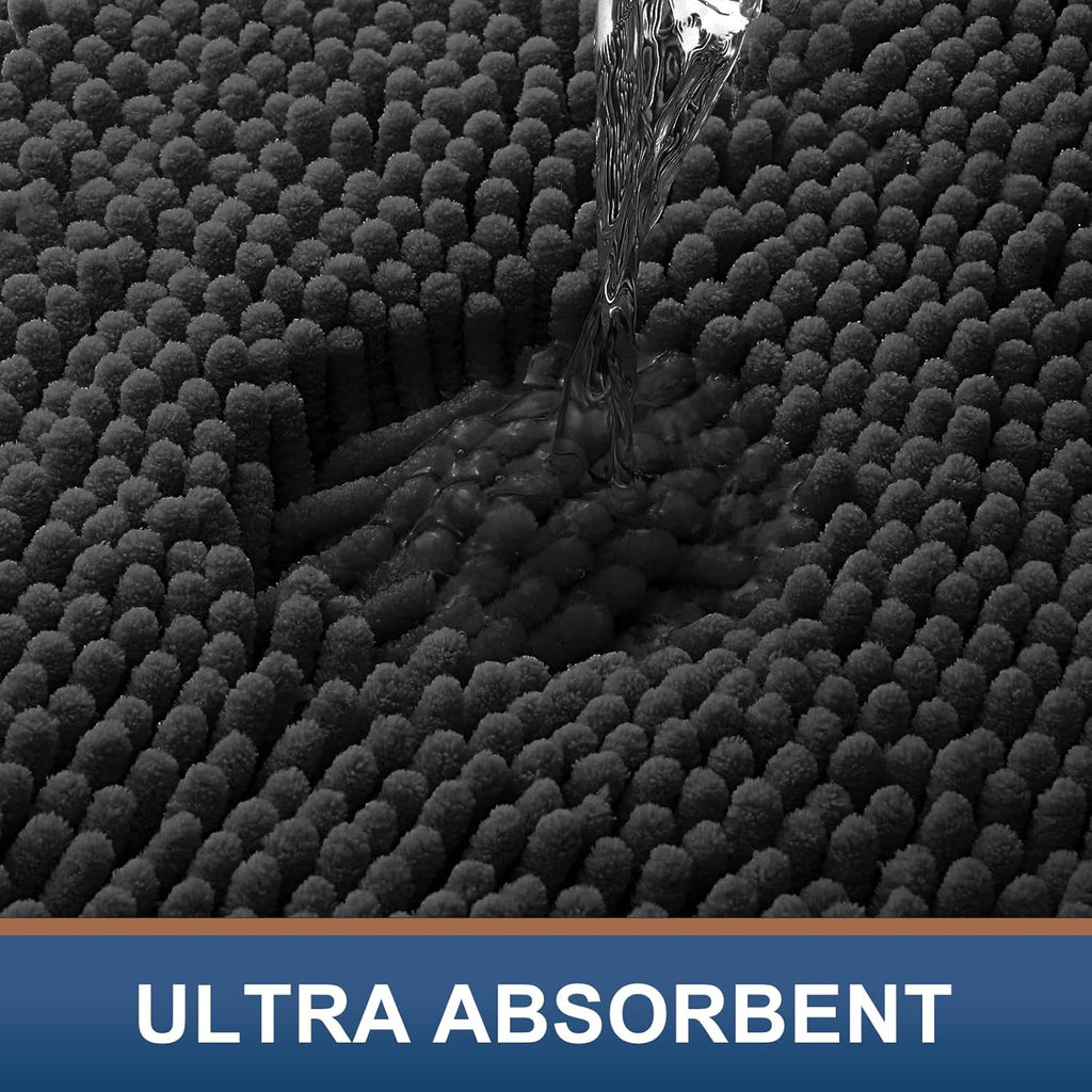 Smiry Bathroom Rugs Sets 2 Piece, Soft Absorbent Chenille Machine Washable Non Slip Shaggy Bath Rug Set for Tub, Shower, and Floor (30x20+24x16, Black)