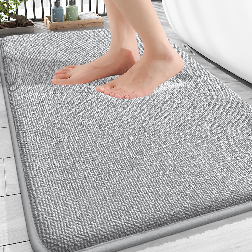 OLANLY Thick Memory Foam Bath Mat Rug 30x20, Extra Soft Absorbent Bathroom Rugs, Quick Dry Bath Mats, Non-Slip, Machine Washable Carpet for Bathroom, Tub and Shower, Home Decor Accessories, Grey