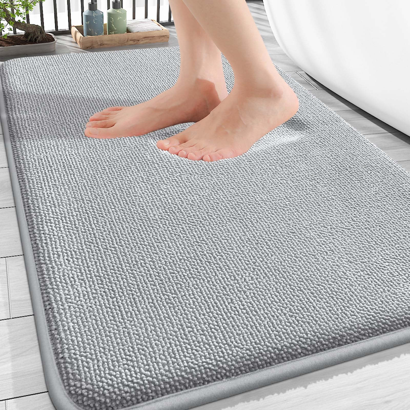 OLANLY Thick Memory Foam Bath Mat Rug 30x20, Extra Soft Absorbent Bathroom Rugs, Quick Dry Bath Mats, Non-Slip, Machine Washable Carpet for Bathroom, Tub and Shower, Home Decor Accessories, Grey