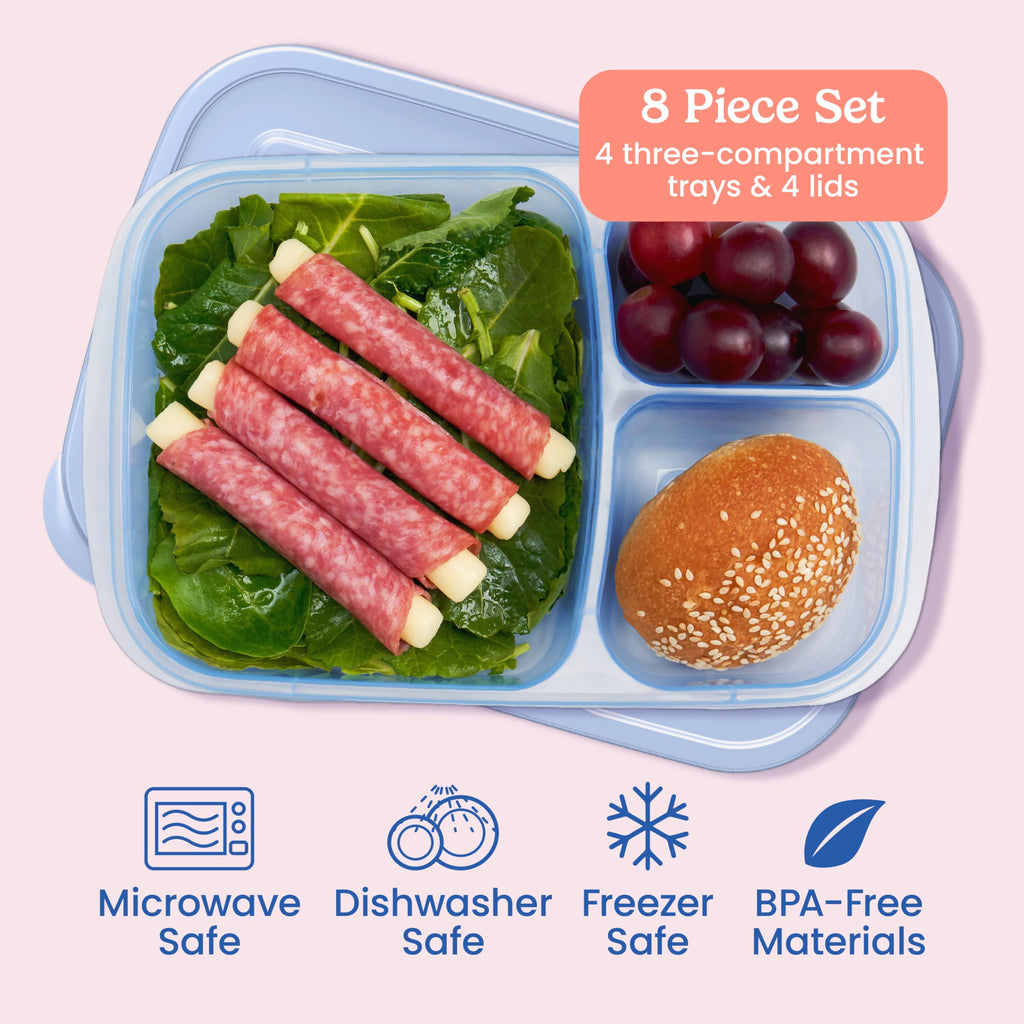 Bentgo Easyboxes - Original Stackable Lunch Boxes - Reusable 3-Compartment Food Containers for Kids and Adults - Bento Lunch Box for Meal Prep, School, & Work - BPA Free, Set of 4 (Classic)
