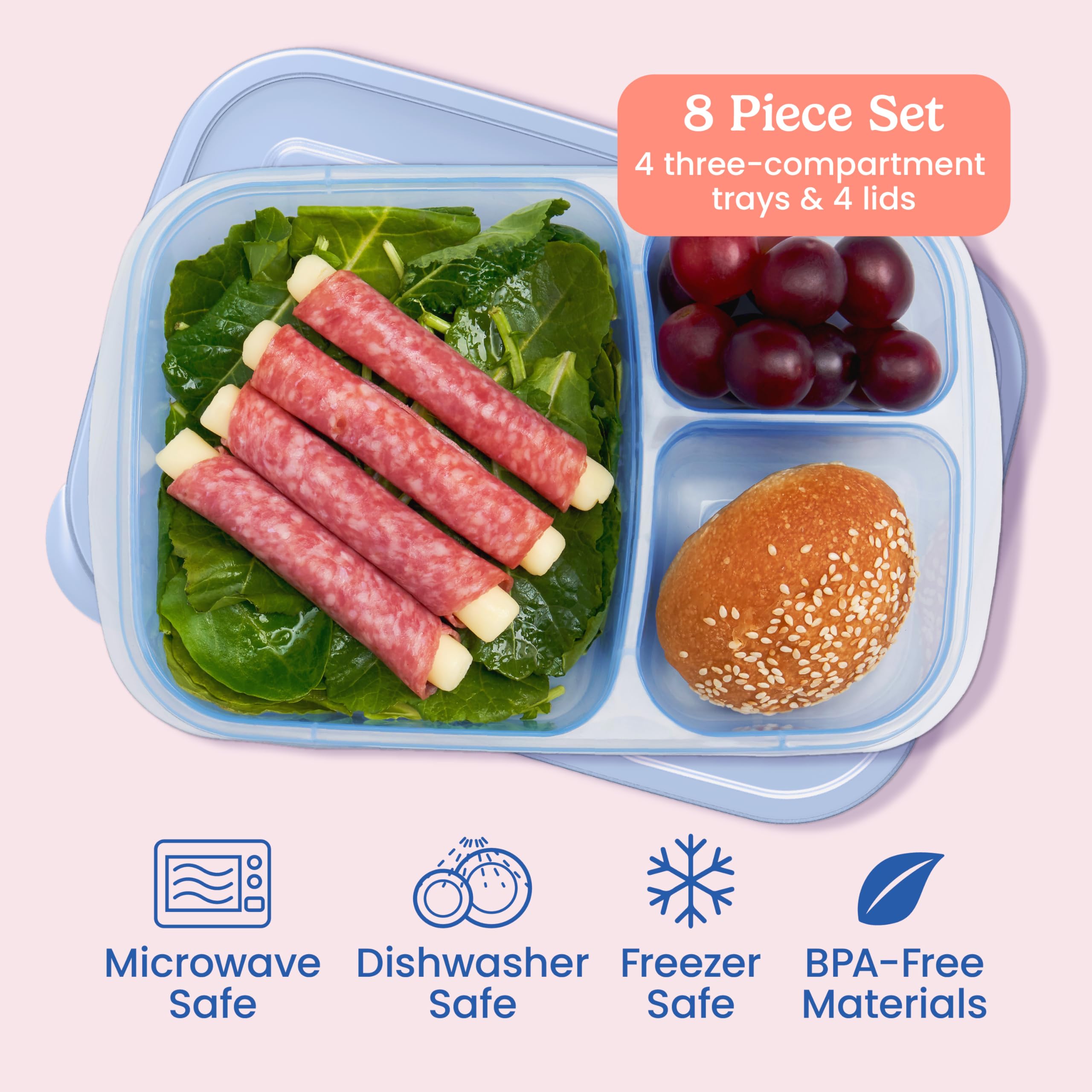 Bentgo Easyboxes - Original Stackable Lunch Boxes - Reusable 3-Compartment Food Containers for Kids and Adults - Bento Lunch Box for Meal Prep, School, & Work - BPA Free, Set of 4 (Classic)