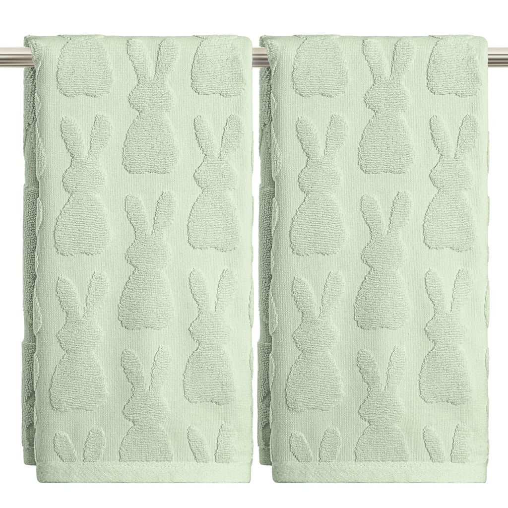 Artoid Mode 2 Pcs Beige 3D Rabbit Jacquard Easter Hand Towels for Bathroom, 100% Cotton Soft Absorbent Bathroom Decor Towels, 13.7 x 29.5 Inch