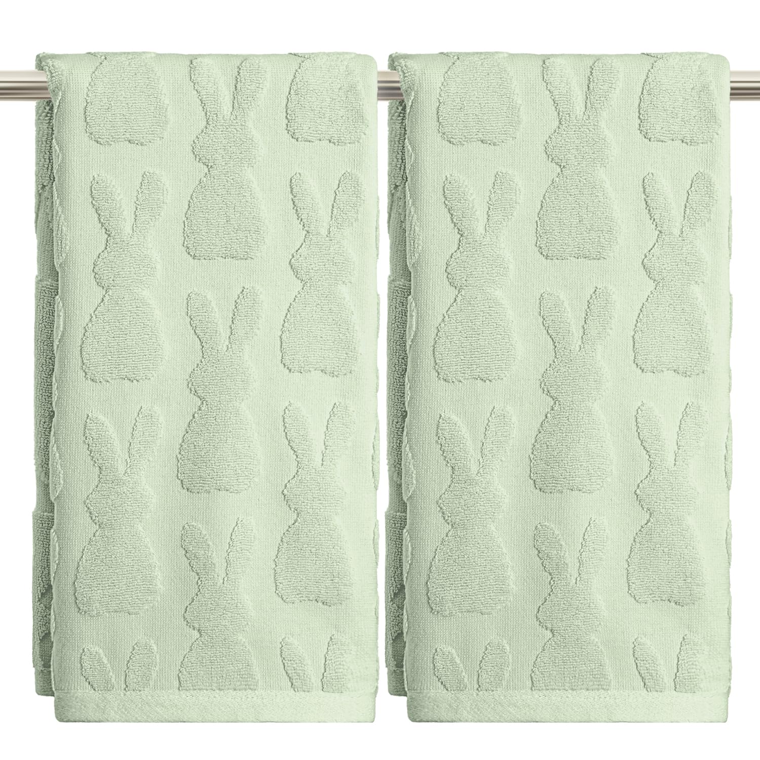 Artoid Mode 2 Pcs Beige 3D Rabbit Jacquard Easter Hand Towels for Bathroom, 100% Cotton Soft Absorbent Bathroom Decor Towels, 13.7 x 29.5 Inch