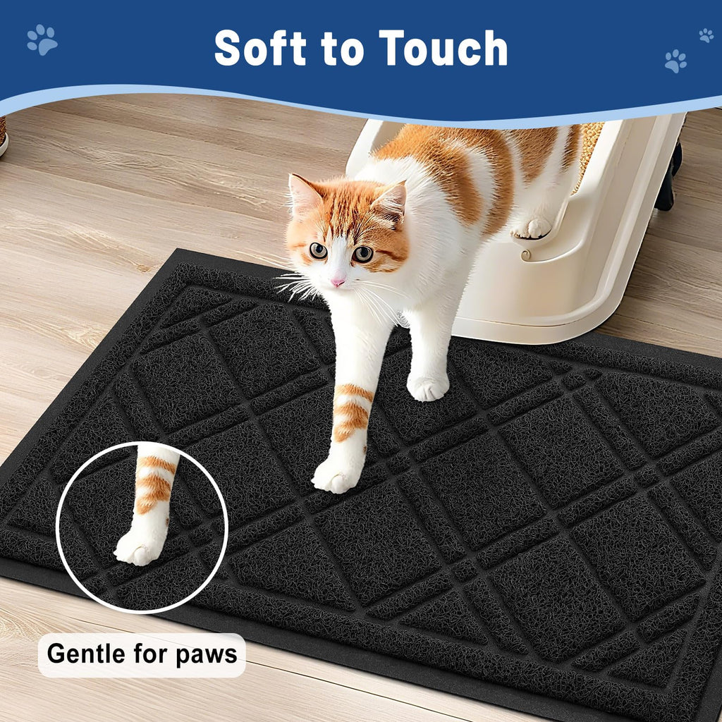 Smiry Cat Litter Box Mat 30x17, Non-Slip Water Resistant Litter Trapping Mat, Easy Clean Less Waste and Urine-Locking Cat Carpet for Indoor, Grey