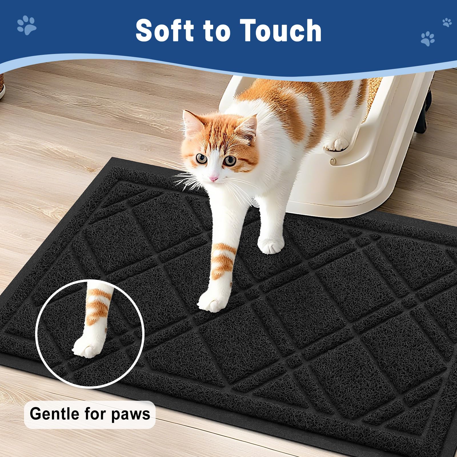 Smiry Cat Litter Box Mat 30x17, Non-Slip Water Resistant Litter Trapping Mat, Easy Clean Less Waste and Urine-Locking Cat Carpet for Indoor, Grey