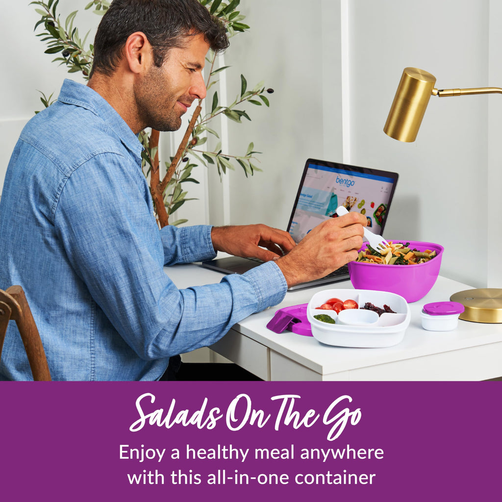 Bentgo Salad Container - 54 oz Bowl with 4-Compartment Toppings Tray, Leak-Proof Dressing Container, Reusable Fork, BPA-Free Lunch Box for Meal Prep & Food Storage; Removable Bento Tray (Khaki Green)