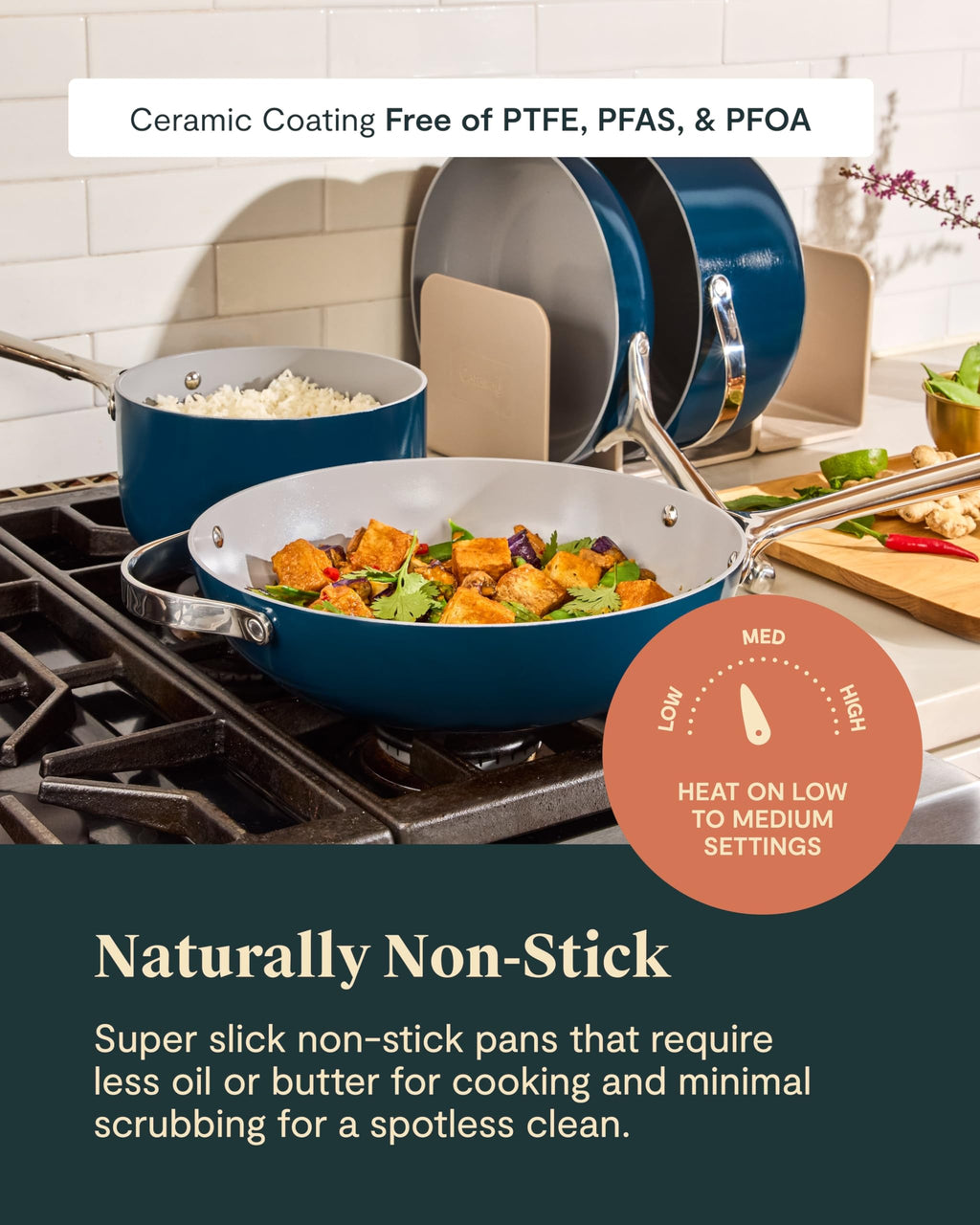 Caraway Non-stick Ceramic Cookware Set (12 Piece) Pots, Pans, Lids and Kitchen Storage - PFAS & PFOA Free - Oven Safe Pan Set & Compatible with All Stovetops - Cream