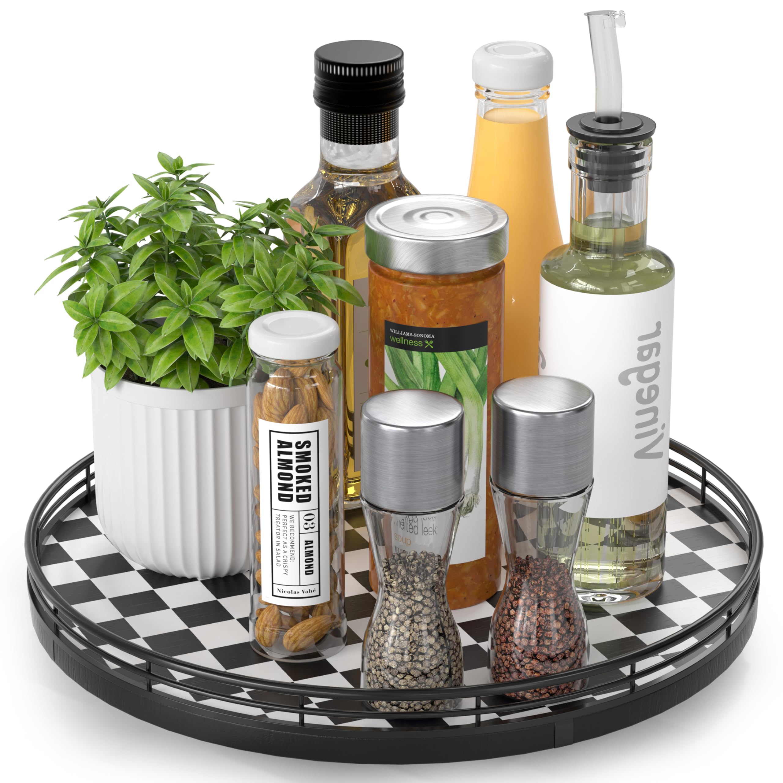 Farmhouse Oak 9" Lazy Susan Turntable Organizer for Cabinet, Round Wooden Lazy Susan Organization and Storage for Dining Table, Pantry, Kitchen, Countertop, Cupboard,Home Decor, Walnut Wood