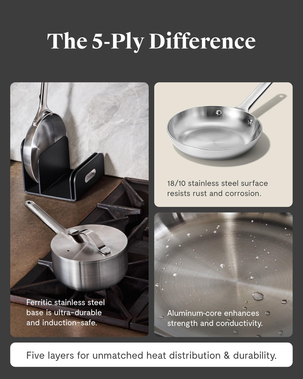 Caraway Stainless Steel Cookware Set – 12 Piece 5-Ply Stainless Steel Pots and Pans Set - Includes Fry, Sauce, Sauté Pan, Dutch Oven, and Space-Saving Storage - Non Toxic, PTFE & PFOA Free