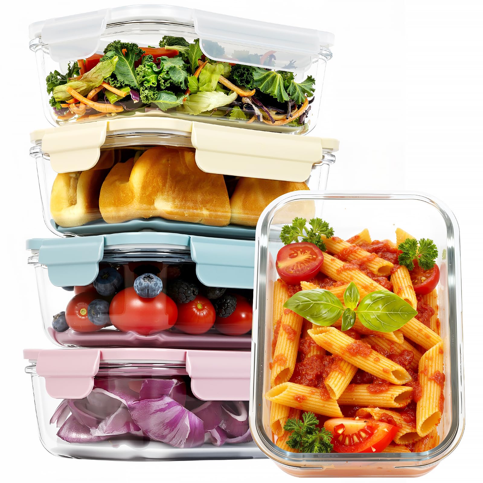 5 Pack 25oz Glass Meal Prep Containers with Air Vent Lids, Borosilicate Glass Food Storage Container with Snap Airtight Lids for Lunch, Food Prep, Microwave, Oven, Freezer & Dishwasher Safe, BPA-Free