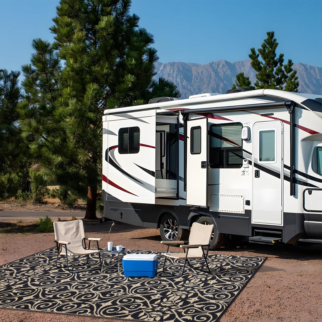 OLANLY Outdoor Rug 5x8 ft Waterproof, Reversible Outdoor Plastic Straw Rug, RV Mat, Indoor Outdoor Carpet Clearance for Patio, Camping, Balcony, Deck, Backyard, Grey & White