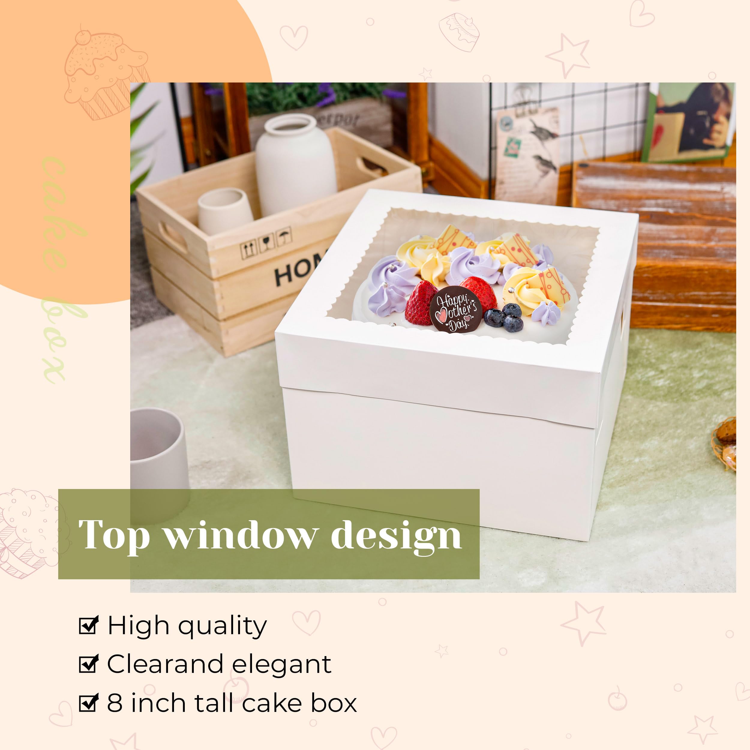 Valentine Gift 10 Pack Cake Boxes 12x12x8 Inch White Cake Boxes with Window Cajas Para Pasteles for Weddings Birthdays Parties