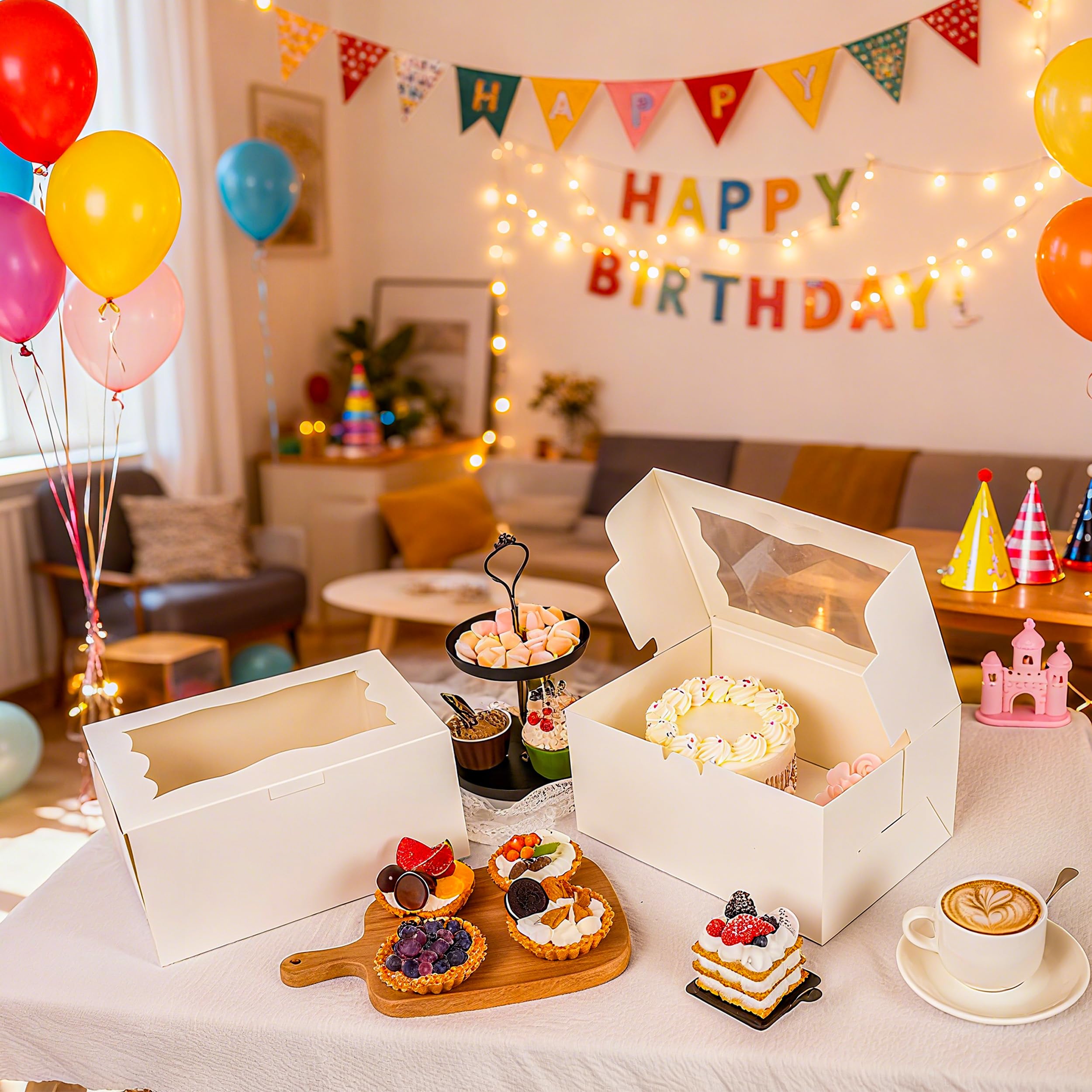 4 Packs 1+5 Bento Cake and Cupcake Box Bento Box with Clear Window Fit 5 Cupcakes and 1 Mini Cake for Packaging Gift Baked Goods