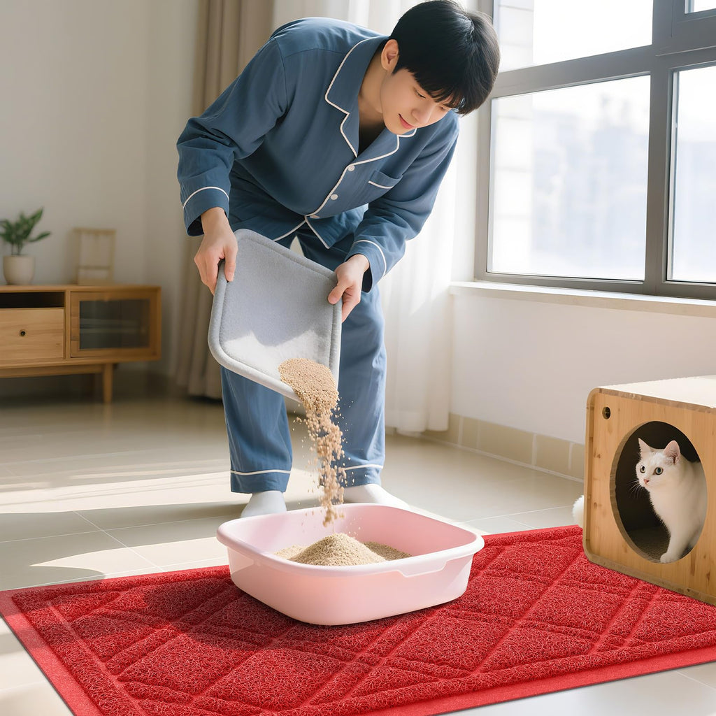 Smiry Cat Litter Box Mat 30x17, Non-Slip Water Resistant Litter Trapping Mat, Easy Clean Less Waste and Urine-Locking Cat Carpet for Indoor, Grey