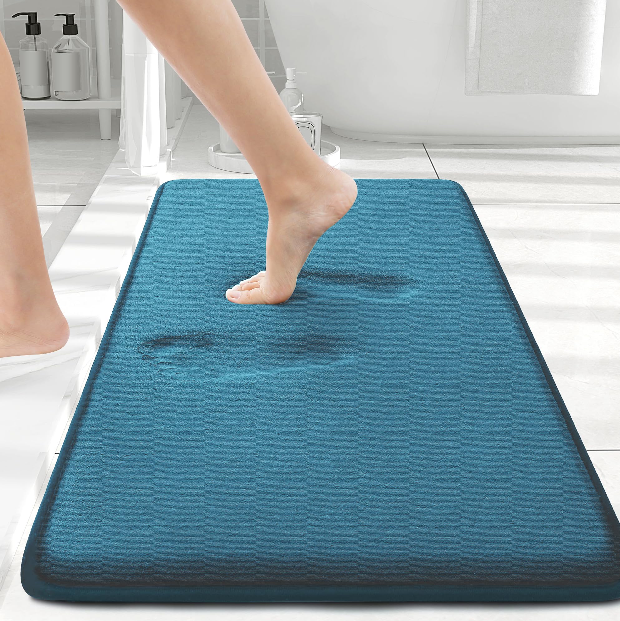 Smiry Memory Foam Bath Mat 30x20, Extra Soft and Absorbent Bathroom Mats, Non Slip Washable Carpet for Floor, Shower and Tub, Black