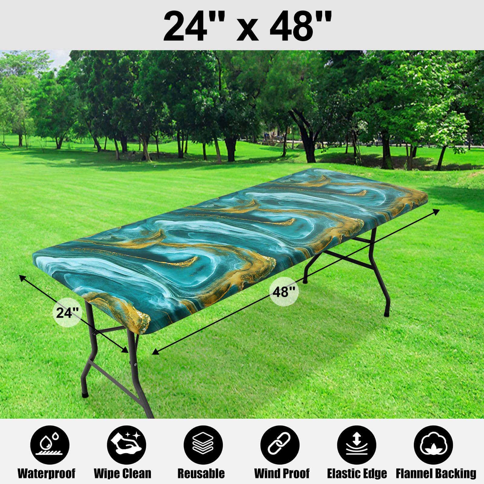 Smiry Rectangle Table Cloth Cover, Waterproof Elastic Fitted Picnic Tablecloth for 6 Foot Tables, Wipeable Flannel Backed Vinyl Tablecloths for Camping, Dining, Outdoor (Beige Wood, 30" x 72")