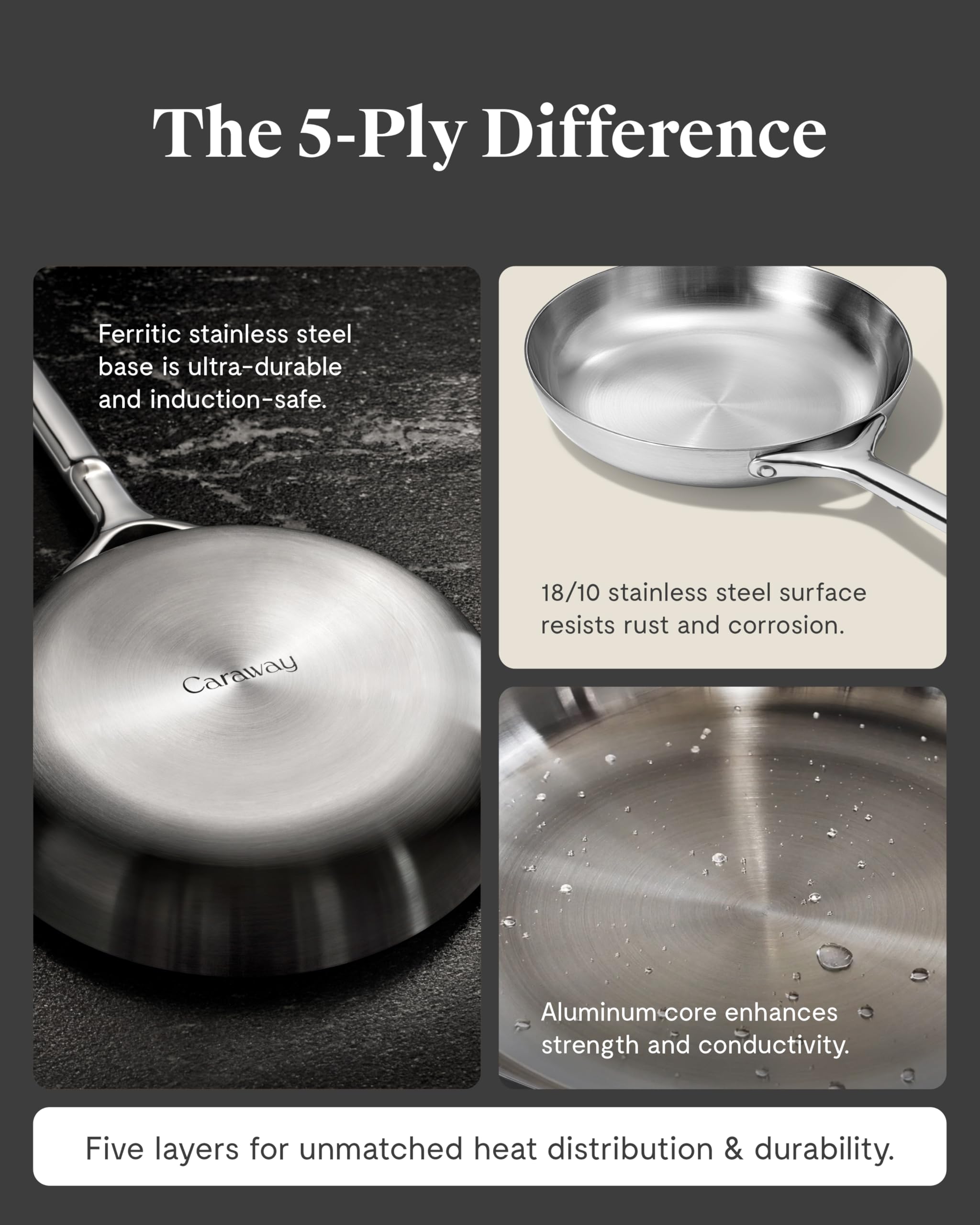 Caraway Stainless Steel Mini Fry Pan - 8 Inch Stainless Steel Frying Pan – Oven Safe & Compatible with All Stovetops – Non Toxic, PTFE & PFOA Free