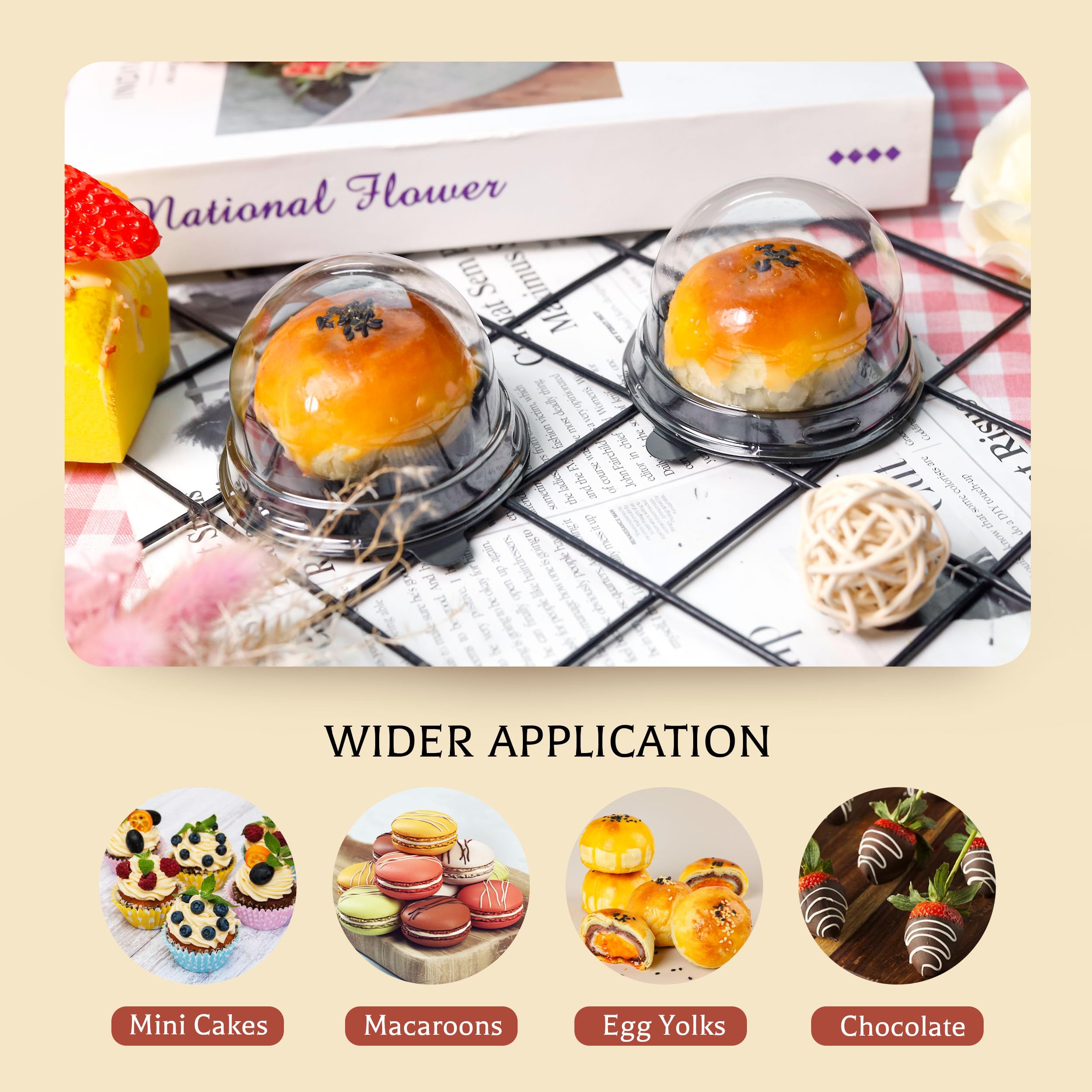 Mini Individual Cupcake Container Mini Cupcake Holder Desk Pet Containers for Chocolate Covered Cookies, Strawberry, Mooncake(50 Pack, Gold)