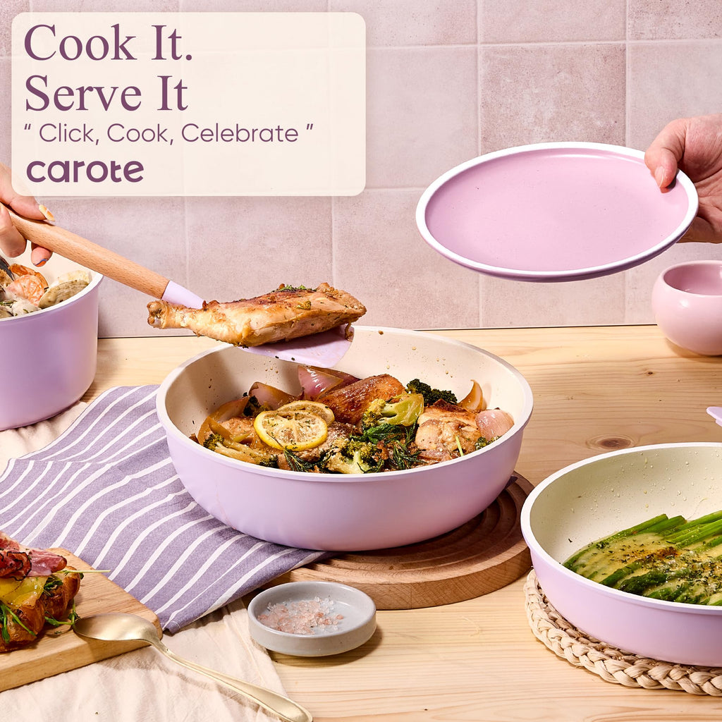 CAROTE Pots and Pans Set, Nonstick Cookware Set Detachable Handle, 19pcs Induction Kitchen Cookware Sets Non Stick with Removable Handle, RV Cookware Set, Oven Safe, Sage Green