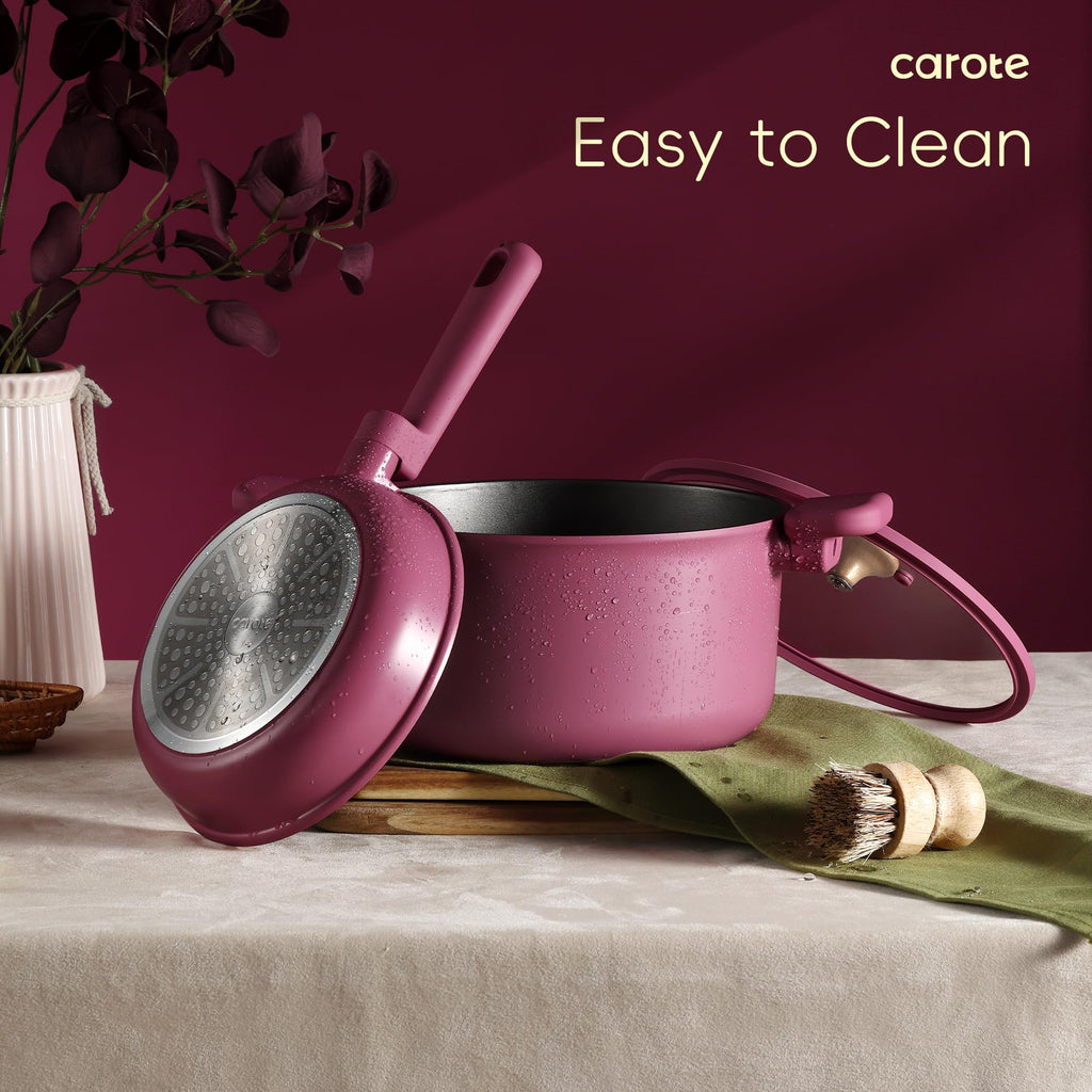 CAROTE 24pcs Ceramic Cookware Set, Pots and Pans Non Stick Kitchen Cookware Sets, Pots and Pans Set Cooking Set with Knife Set