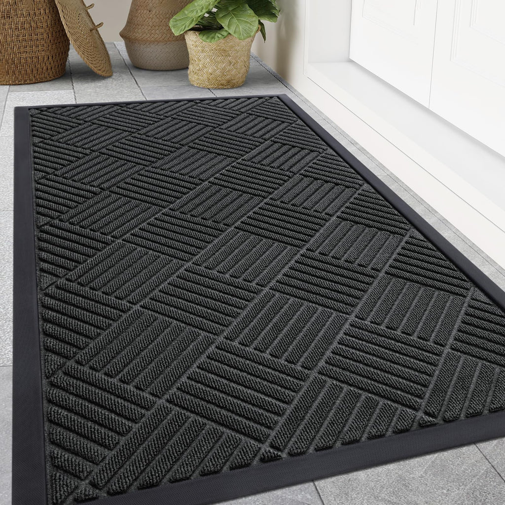 Smiry Front Door Mat Outside Entrance, Heavy Duty Outdoor Indoor Natural Rubber Doormat, Non Slip, Trap Dirt and Moisture, Easy Clean, Low Profile Patio Porch Entryway Mat, 29.5x17, Grey
